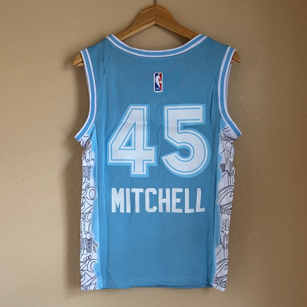 Mitchell Sky Blue Basketball Jersey with Graphics